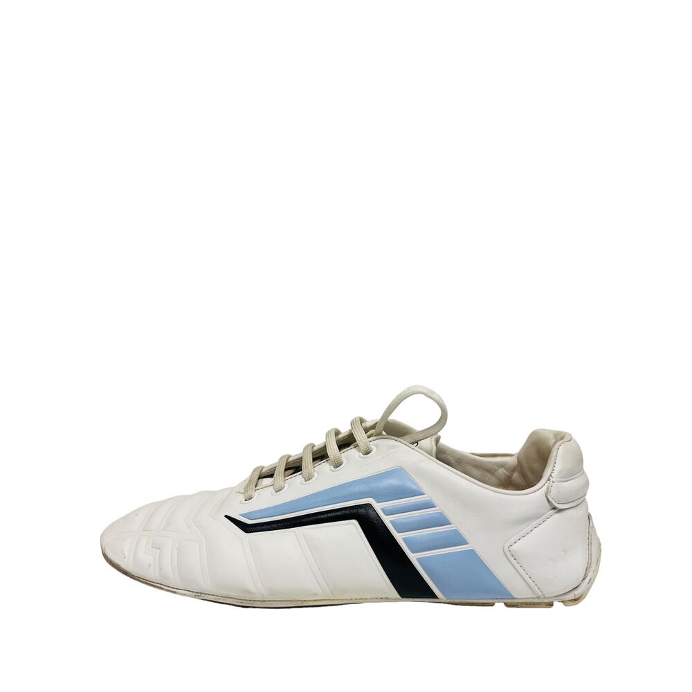 PRADA White Leather Logo Race Lace Up Low Top Rev Race Sneakers Size EU 37 US 7